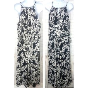 London Times Black & White Leaf Print Maxi Dress (Size 14)